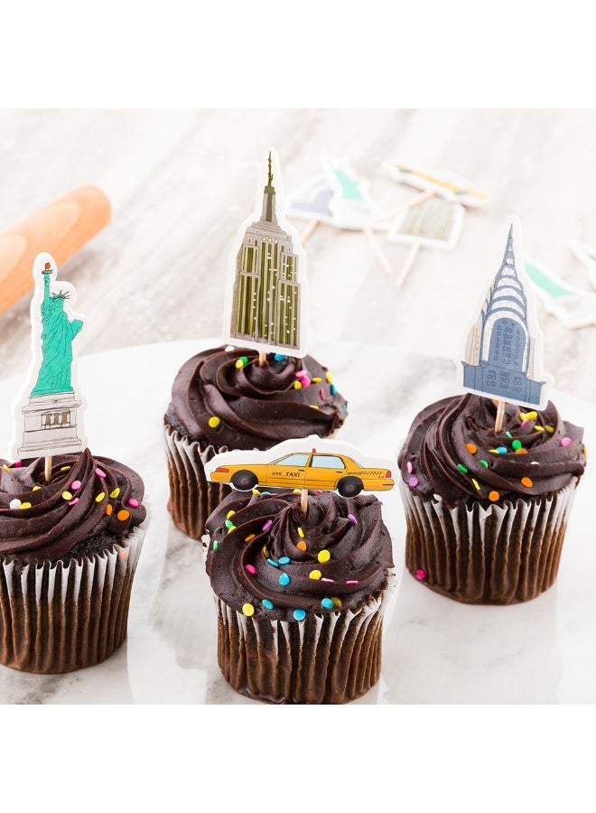 Restaurantware أعلى كعكة تزيينات كعكة نيويورك، 24 قطعة متنوعة من تزيينات الكب كيك - لحفلات عيد الميلاد أو حفلات الزفاف، زينة كعكة بطابع مدينة نيويورك، تزيينات كعكة ورقية لتمثال الحرية - Image 3