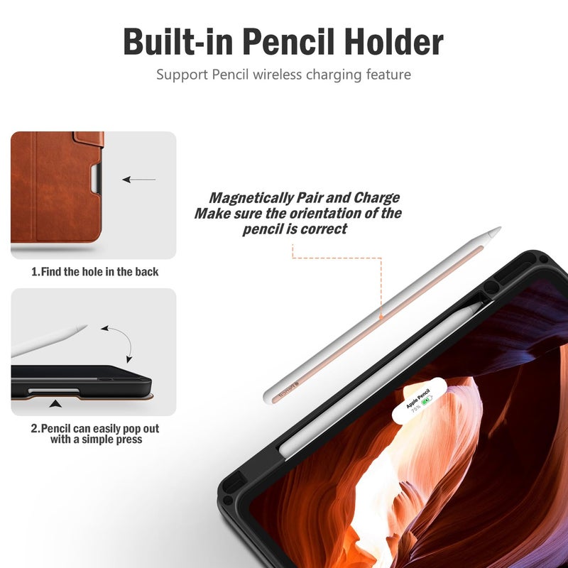 Antbox for iPad Air 13 Inch Case 2026 M4 /2025 M3 /2024 M2, Built-in Pencil Holder, Fully Supports Pencil Pro and Pencil (USB-C), Auto Sleep/Wake Function PU Leather iPad Air 13'' Cover (Brown) - Image 5