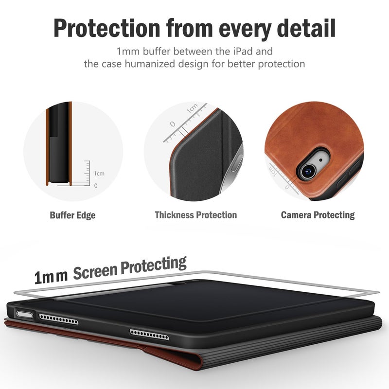 Antbox for iPad Air 13 Inch Case 2026 M4 /2025 M3 /2024 M2, Built-in Pencil Holder, Fully Supports Pencil Pro and Pencil (USB-C), Auto Sleep/Wake Function PU Leather iPad Air 13'' Cover (Brown) - Image 3