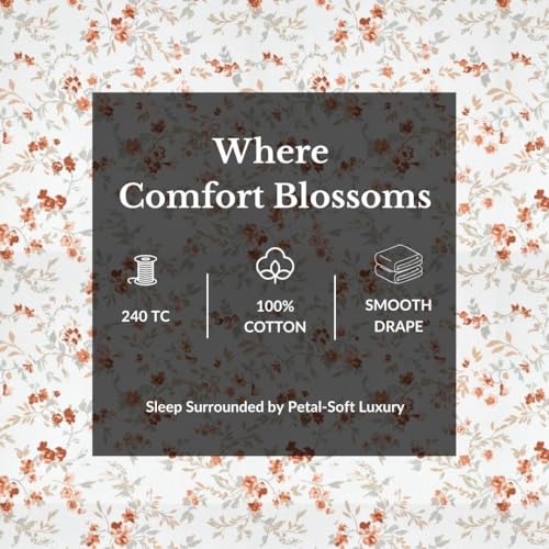 Plumora Queen Size Fitted Bedsheet Cotton with Elastic, 100% Pure Cotton Double Bed Fitted Sheet with 2 Pillow Covers, 240 TC, 60×78 Inches up to 8-inch Mattress, Floral Design – (Cherry Blossom) - Image 4