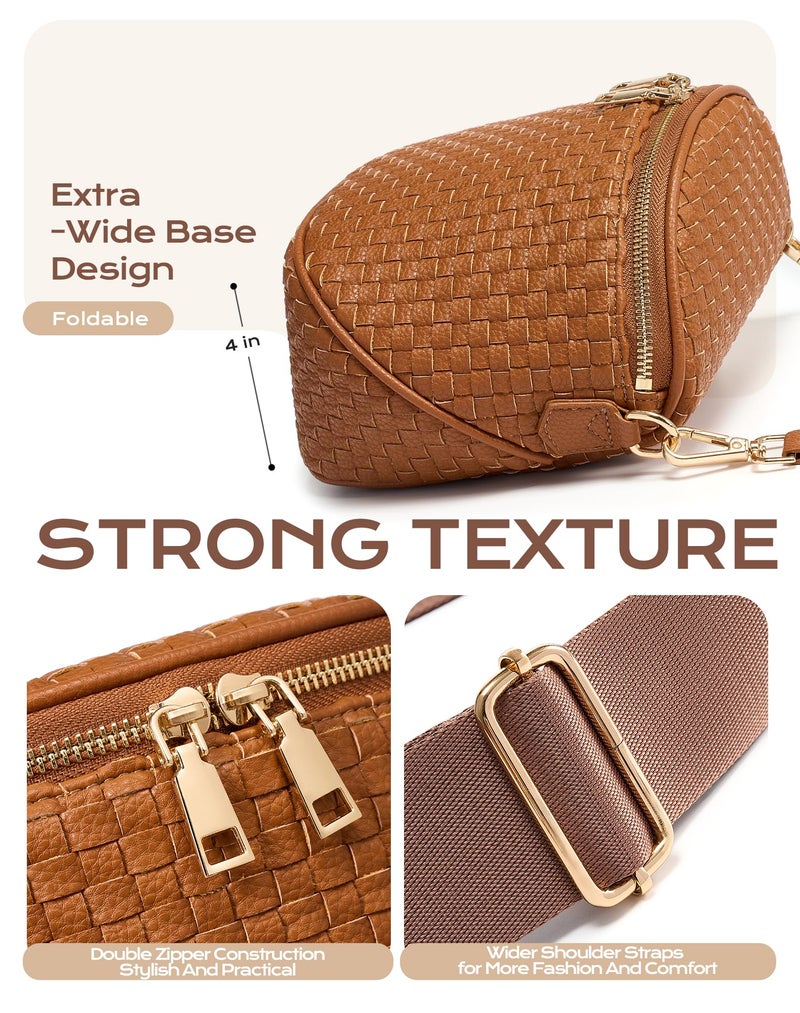 MEISEY Trendy Woven Checkered Crossbody Bum Bag for Womenï¼ŒPU Leather Checkered Purse Fanny Packs Belt Bag (Woven Bum Bag - Pure Brown) - Image 5