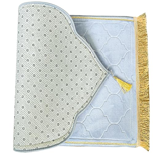 Windplusya Muslim Prayer Mat, Thick Soft Velvet Muslim Rug, Portable Muslim Prayer Rug, Turkish Prayer Carpet,Janamaz Sajada Carpet for Men and Women Plain Solid Prayer Mat Ramadan Eid Gift.-Light Grey - Image 2
