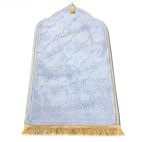 Windplusya Muslim Prayer Mat, Thick Soft Velvet Muslim Rug, Portable Muslim Prayer Rug, Turkish Prayer Carpet,Janamaz Sajada Carpet for Men and Women Plain Solid Prayer Mat Ramadan Eid Gift.-Light Grey - Image 1
