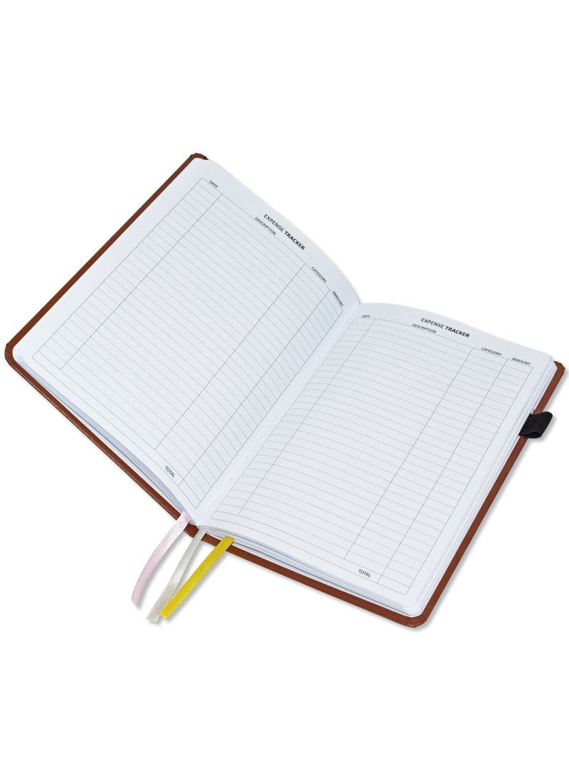 FIS FIS Budget Planner with Elastic Pen Loop German Bonded Leather, Size A5, White Paper, 100 GSM, 128 Pages, Hard Cover, Round Corners, Colour Brown - FSORA5BPLANBLBR  - Image 2