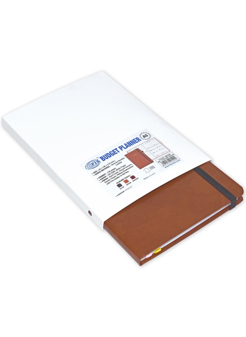 FIS FIS Budget Planner with Elastic Pen Loop German Bonded Leather, Size A5, White Paper, 100 GSM, 128 Pages, Hard Cover, Round Corners, Colour Brown - FSORA5BPLANBLBR  - Image 4