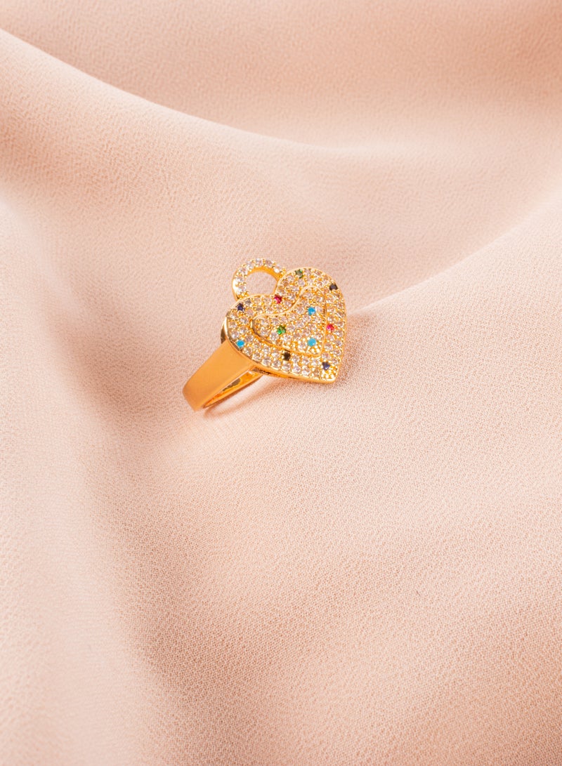 The Black Pearl Accessories Chinese Gold Multi Colored Zirconic Heart Ring Size 7/17  - Image 1