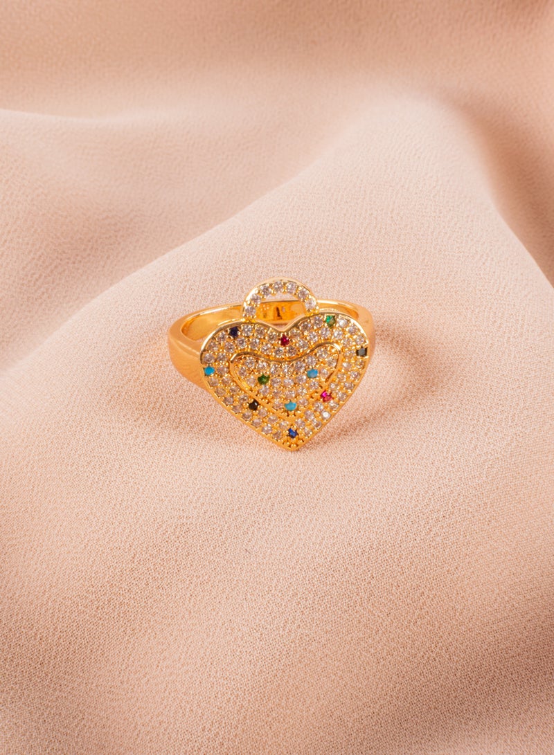 The Black Pearl Accessories Chinese Gold Multi Colored Zirconic Heart Ring Size 7/17  - Image 2