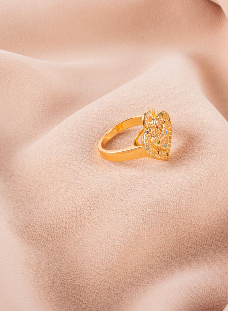 The Black Pearl Accessories Chinese Gold Multi Colored Zirconic Heart Ring Size 7/17  - Image 3
