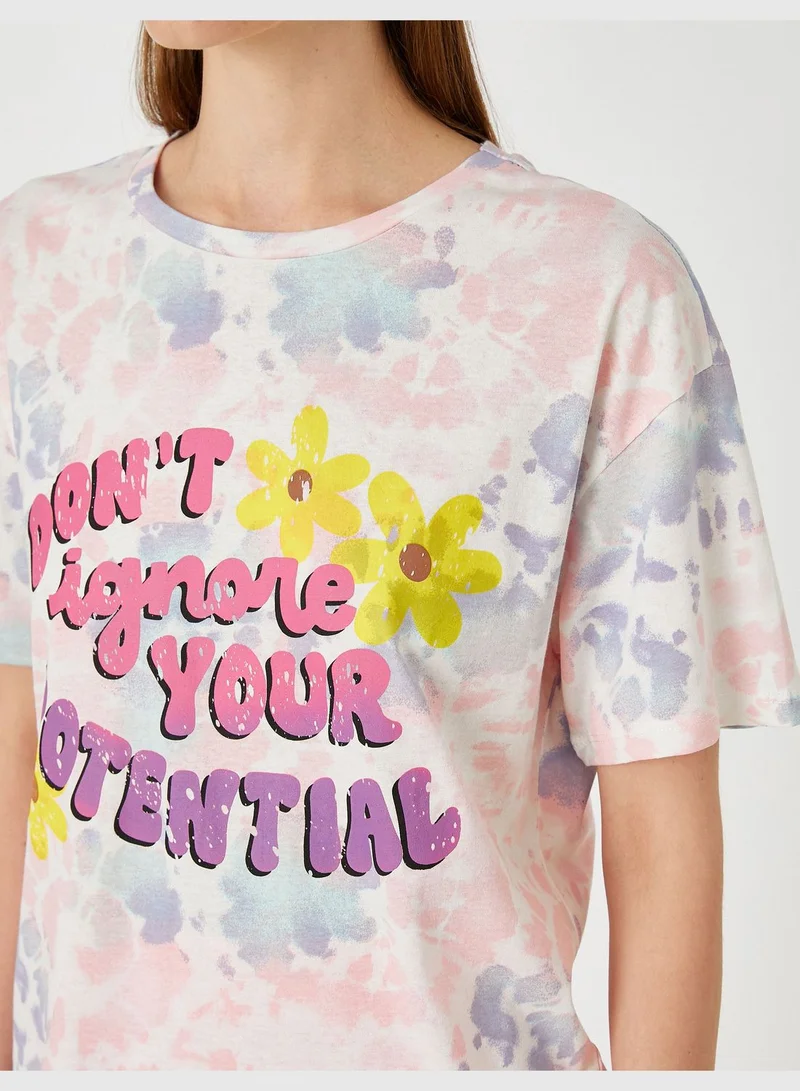 KOTON Slogan Printed T-Shirt Crew Neck