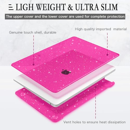 CISSOOK Rose Pink Glitter Case for MacBook Air 13 Inch 2021 2020 2018 Release Model A2337 M1 A2179 A1932, Sparkly Hot Pink Hard Shell Case with Keyboard Cover for MacBook Air13 2020-2021 with Touch ID - Image 4