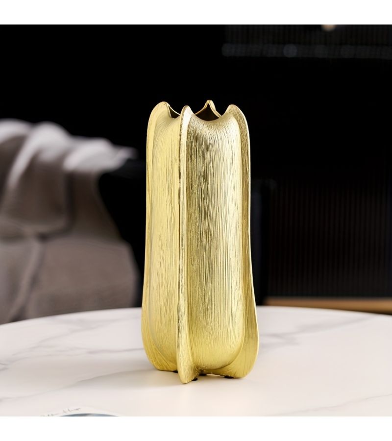 Golden Ceramic Decorative Vase Set 2 Pieces Large Small - Image 2