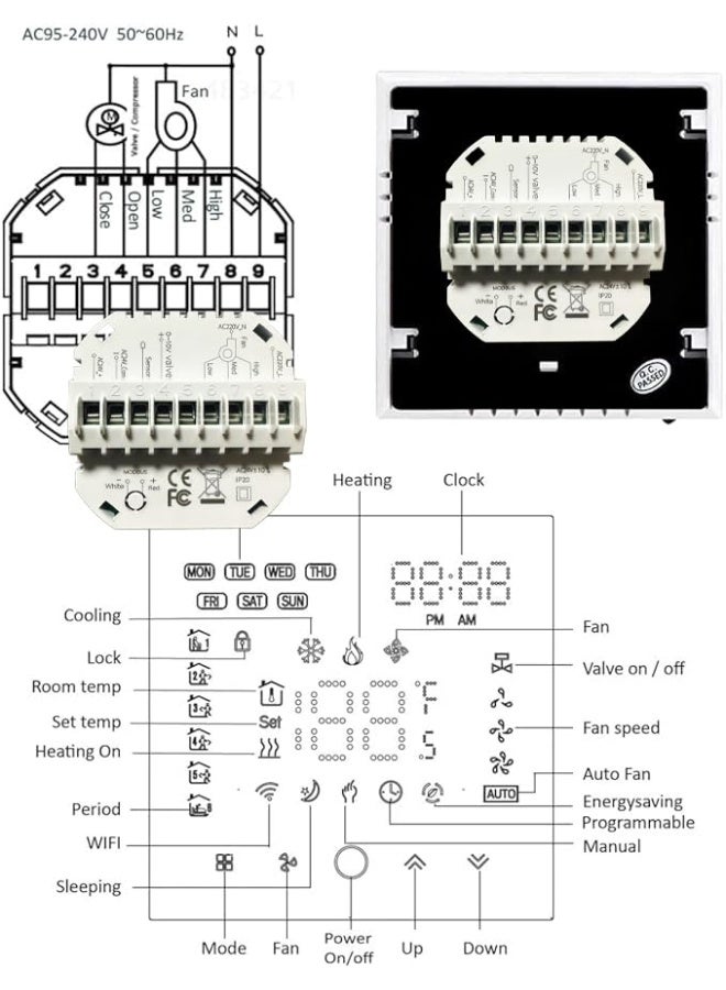 Melfi™ Wifi Room AC Smart Thermostat for 0-10VDC Modulating Chiller Water Ac Systems 24VAC With Alexa Google Home IFTTT Support, Compatible for Honeywell T6865, Seimens RDF340 etc (MATRIX WHITE) - Image 3