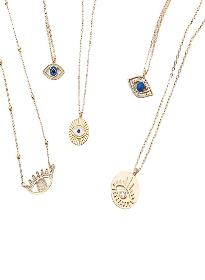 Silly Panda 5 Pcs Combo Latest Western Minimal Evil Eye Pendant Gold Plated Necklace Gifts for Girls Aesthetic Jewelry - Image 1