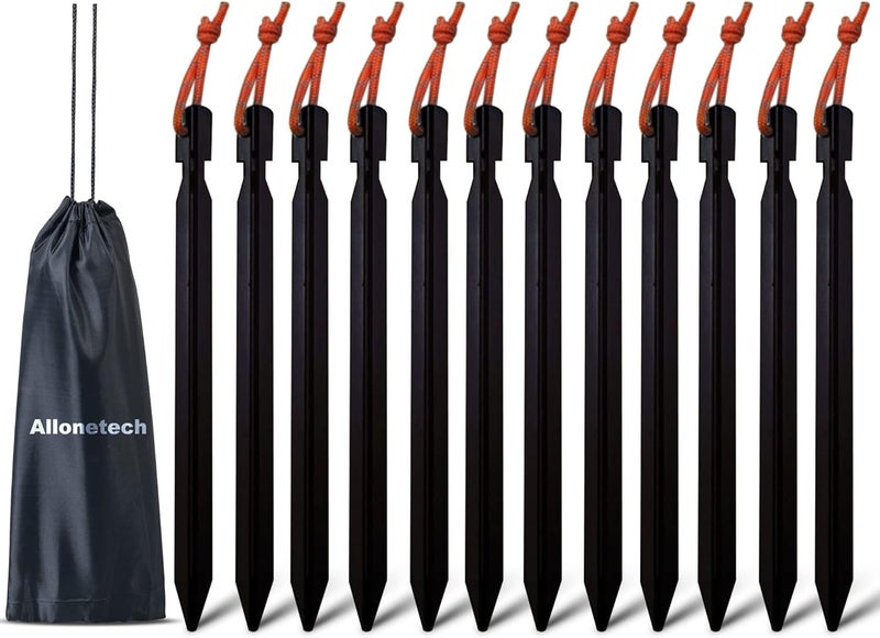 All one tech 12 Pack Tent Stakes, 7075 Ground Metal Camping Aluminum Tent Pegs, Lightweight Tent Stakes Heavy Duty Spikes Camping Accessories - Image 1
