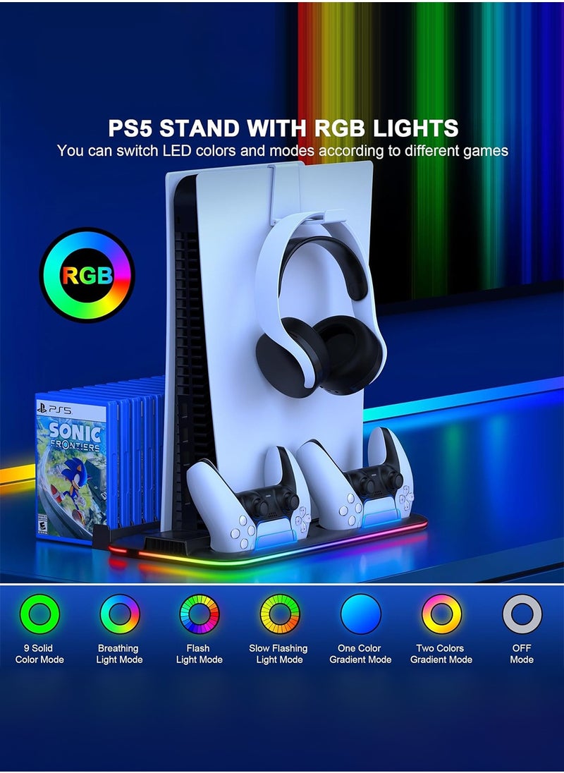 LEOKOR PS5 Slim Cooling Charging Station,with Cooling Station/Dual Controller Charging Station and RGB Light,Headset Holder,15 Game Slots,for PlayStation 5 Slim/Disc/Digital  - Image 2