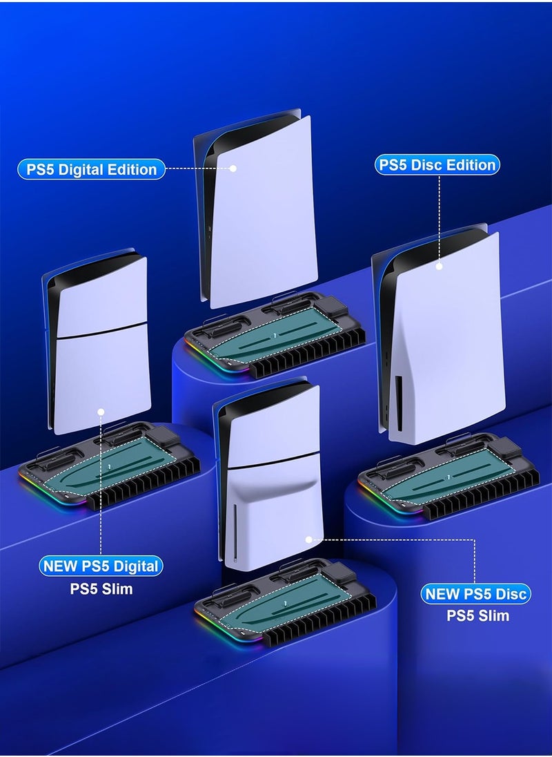 LEOKOR PS5 Slim Cooling Charging Station,with Cooling Station/Dual Controller Charging Station and RGB Light,Headset Holder,15 Game Slots,for PlayStation 5 Slim/Disc/Digital  - Image 3