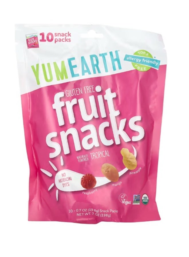 YumEarth GLUTEN-FREE TROPICAL FRUIT SNACKS 10 PACKS 198G  - Image 1