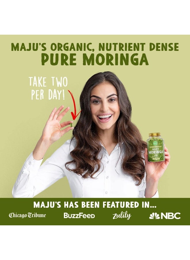 Maju Superfoods Maju'S Organic Moringa Capsules, Oleifera Leaf, Extra-Fine Quality Moringa Leaves, Dried Drumstick Tree Leaves, Organic Moringa Powder Extract Supplement Capsules From Plant (90 Ct)  - Image 2