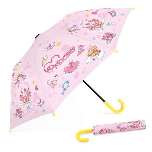 alldomess Kids Umbrella for Rain,Easy Open Windproof Compact Umbrella for Toddler Girls Boys,Durable & Portable, Ideal for Outdoor School Travel,Princess Castle - Image 1