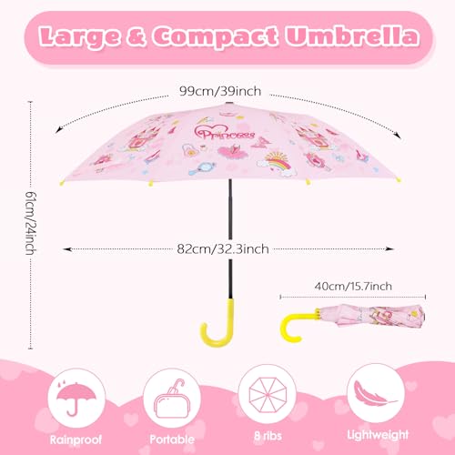 alldomess Kids Umbrella for Rain,Easy Open Windproof Compact Umbrella for Toddler Girls Boys,Durable & Portable, Ideal for Outdoor School Travel,Princess Castle - Image 3