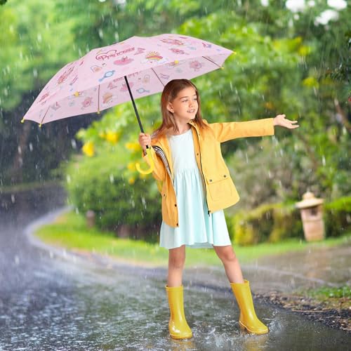 alldomess Kids Umbrella for Rain,Easy Open Windproof Compact Umbrella for Toddler Girls Boys,Durable & Portable, Ideal for Outdoor School Travel,Princess Castle - Image 2