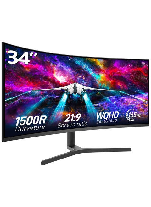 34 Inch WQHD Curved Monitor, 165Hz, 4K,VA, AMD FreeSync, Height Adjust PC Monitor, 1ms (MPRT), Curve 1500R, FreeSync Premium, LED Display High Contrast Ratio HDMI & DP Interface 10 bit Color Wide View