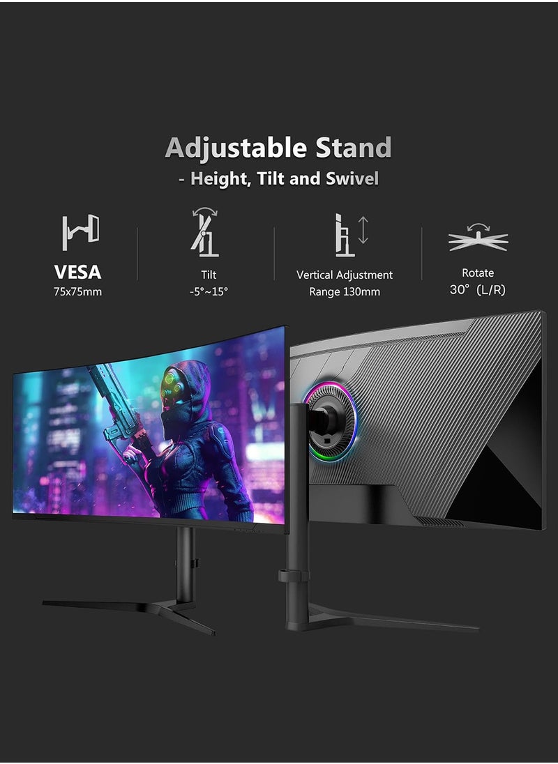 34 Inch WQHD Curved Monitor, 165Hz, 4K,VA, AMD FreeSync, Height Adjust PC Monitor, 1ms (MPRT), Curve 1500R, FreeSync Premium, LED Display High Contrast Ratio HDMI & DP Interface 10 bit Color Wide View