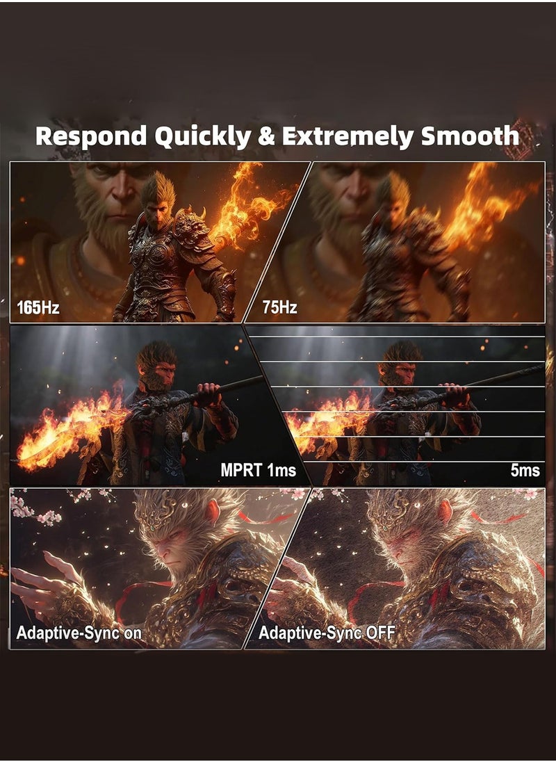 34 Inch WQHD Curved Monitor, 165Hz, 4K,VA, AMD FreeSync, Height Adjust PC Monitor, 1ms (MPRT), Curve 1500R, FreeSync Premium, LED Display High Contrast Ratio HDMI & DP Interface 10 bit Color Wide View