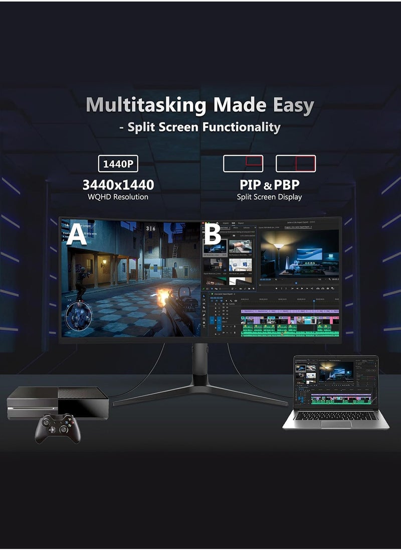 34 Inch WQHD Curved Monitor, 165Hz, 4K,VA, AMD FreeSync, Height Adjust PC Monitor, 1ms (MPRT), Curve 1500R, FreeSync Premium, LED Display High Contrast Ratio HDMI & DP Interface 10 bit Color Wide View