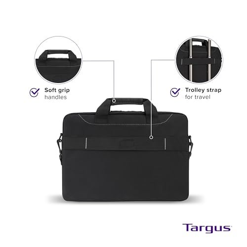 targus حقيبة لابتوب رفيعة من تارغس لأجهزة اللابتوب حتى 15.6 بوصة حقيبة على الكتف لأجهزة ديل وHP ولينوفو وآبل ومايكروسوفت باللون الأسود (TSS898) - Image 4