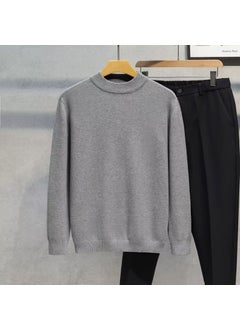 Mens Autumn Winter Fashionable Simple Round Neck Knitted Top Sweater Elastic Comfortable Soft Color Versatile Sleeve Sweatshirt Gray