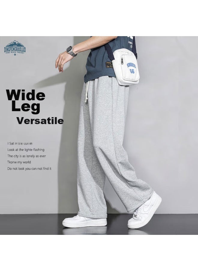 Dingfengbaoluo Casual Pants For Men, Autumn And Winter Trendy Straight-leg Wide-leg Loose-fit Fashionable Versatile Sports Sweatpants, 206 Gray 2XL