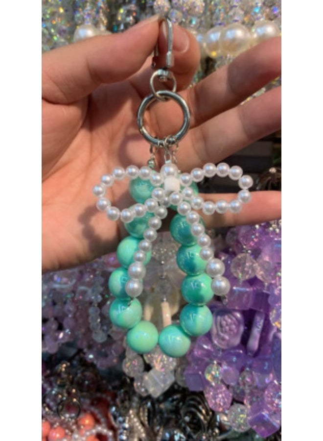 NIBEMINENT Beaded Phone Lanyard, Anti Lost Removable Wrist Strap, Sweet Pearl Bracelet Pendant, Phone Keychain Lanyard,Blue - Image 1