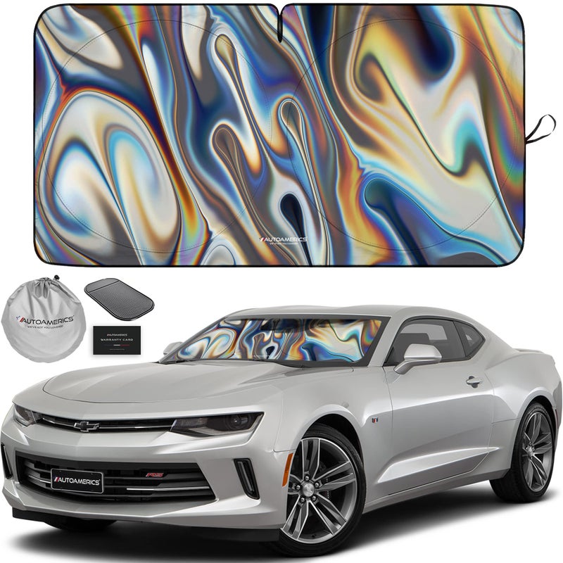 Autoamerics 1-Piece Windshield Sun Shade - Chrome Liquid Foldable Car Front Window Sunshade for Cars SUV Truck - Heat Blocker Visor Protector Blocks Max UV Rays and Keeps Your Vehicle Cool - Medium - Image 1