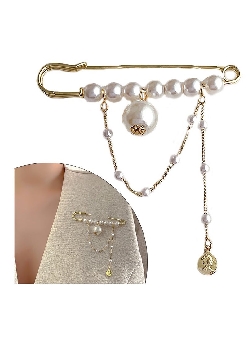 AROAQ Pearl Scarf Brooch Pin,  Anti Fall Sweater Cardigan Clip, Unique Design Safety Shawl Brooch Pins, Jewelry Pearls Brooches For Women Gold - Image 1
