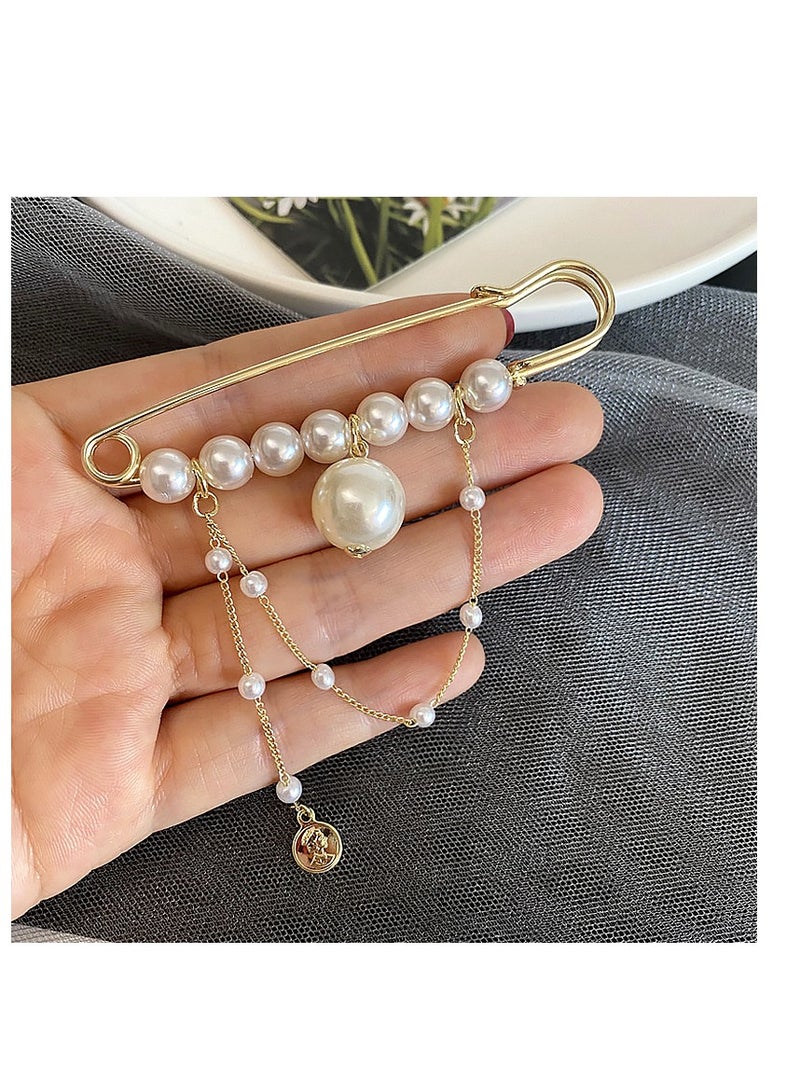 AROAQ Pearl Scarf Brooch Pin,  Anti Fall Sweater Cardigan Clip, Unique Design Safety Shawl Brooch Pins, Jewelry Pearls Brooches For Women Gold - Image 2