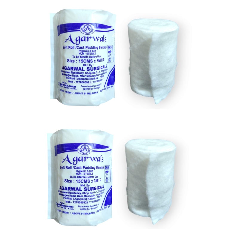 Agarwals Soft Roll Orthopaedic Cast Padding Absorbent Cotton Bandage 15cm x 3mtr(Pack of 2) - Image 1