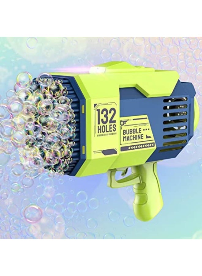 Bazooka 132 Hole Bubble Machineï¼ŒBazooka Bubble Gun with Colorful Lights,Bubble Solution,Bubble Bazooka Gatling Gun Toys for Kids Adults Summer Outdoors Party Activity, Easter, Birthday Gift (Green) - Image 1