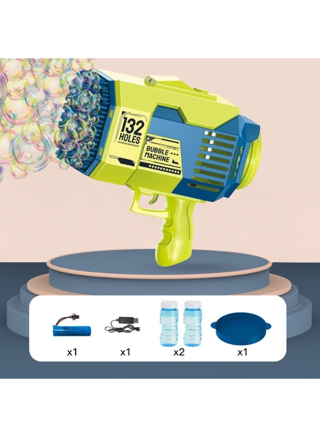 Bazooka 132 Hole Bubble Machineï¼ŒBazooka Bubble Gun with Colorful Lights,Bubble Solution,Bubble Bazooka Gatling Gun Toys for Kids Adults Summer Outdoors Party Activity, Easter, Birthday Gift (Green) - Image 2