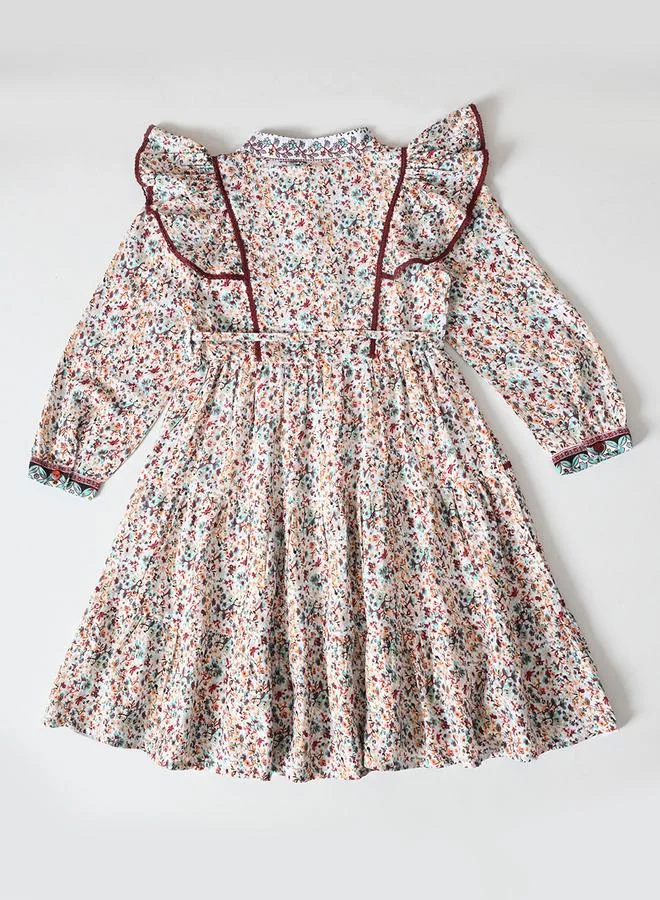 BELLA MODA Floral Ruffle Trim Dress