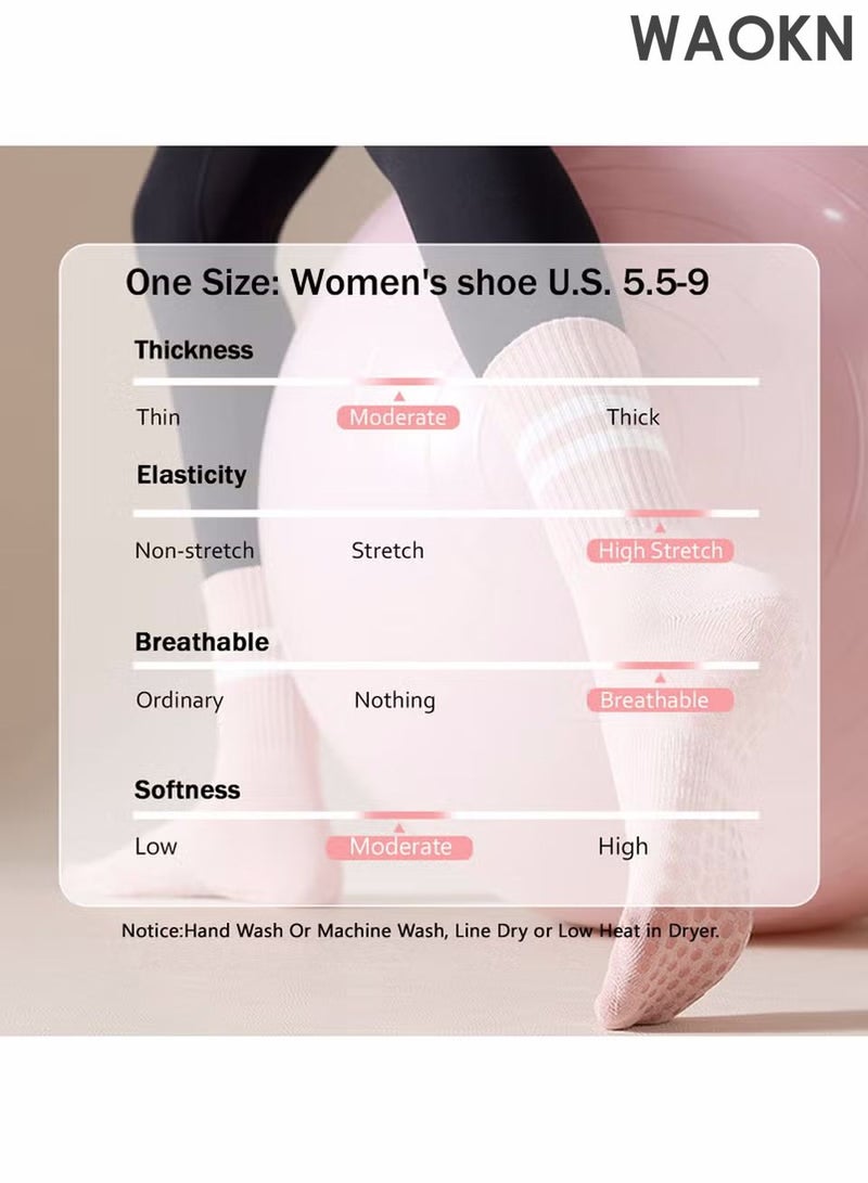 دبليو أيه أو كي أن 8 أزواج من جوارب اليوجا للنساء، جوارب منتصف الساق، جوارب مانعة للانزلاق، جوارب بيلاتيس مريحة، قابلة للتنفس، تمتص الرطوبة وتحافظ على ثباتها، مناسبة لليوجا والبيلاتس والباليه والرقص والتمرين والمستشفيات - Image 5