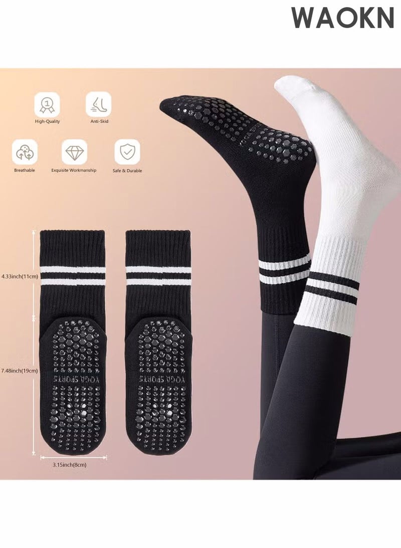 دبليو أيه أو كي أن 8 أزواج من جوارب اليوجا للنساء، جوارب منتصف الساق، جوارب مانعة للانزلاق، جوارب بيلاتيس مريحة، قابلة للتنفس، تمتص الرطوبة وتحافظ على ثباتها، مناسبة لليوجا والبيلاتس والباليه والرقص والتمرين والمستشفيات - Image 3