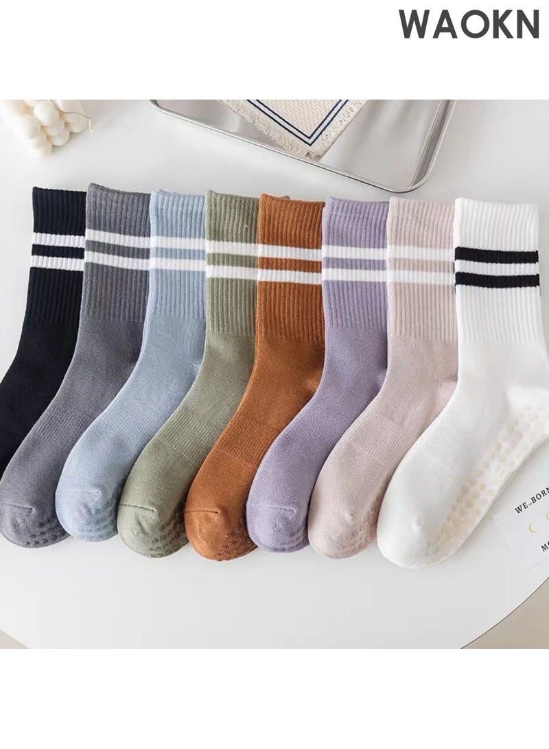 دبليو أيه أو كي أن 8 أزواج من جوارب اليوجا للنساء، جوارب منتصف الساق، جوارب مانعة للانزلاق، جوارب بيلاتيس مريحة، قابلة للتنفس، تمتص الرطوبة وتحافظ على ثباتها، مناسبة لليوجا والبيلاتس والباليه والرقص والتمرين والمستشفيات - Image 1