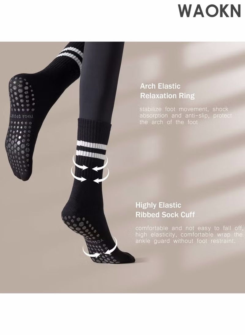 دبليو أيه أو كي أن 8 أزواج من جوارب اليوجا للنساء، جوارب منتصف الساق، جوارب مانعة للانزلاق، جوارب بيلاتيس مريحة، قابلة للتنفس، تمتص الرطوبة وتحافظ على ثباتها، مناسبة لليوجا والبيلاتس والباليه والرقص والتمرين والمستشفيات - Image 2