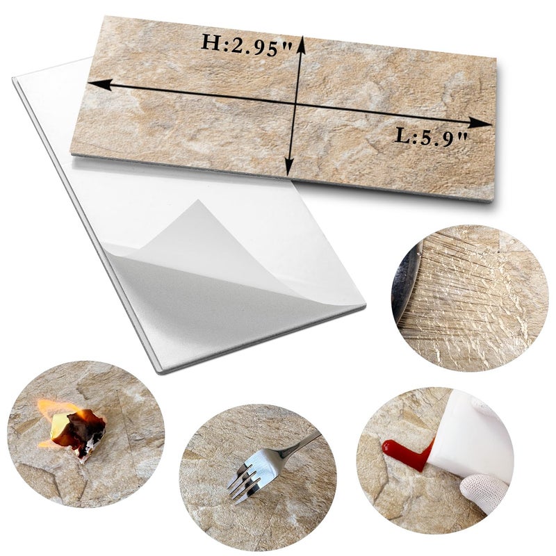 AULIGET 100-Piece Peel and Stick Backsplash Wall Tiles  3"" x 6"" PVC Sandstone Faux Stick on Tiles for Backsplash Kitchen  Bathroom  Laundry Room  Camper  Fireplace - Image 5