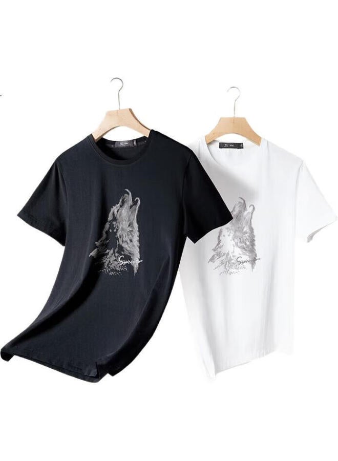 Septwolves Men'S Short Sleeve T-Shirt Summer Cotton Elastic Casual Men'S T-Shirt Wolf Head Print Round Neck Breathable Youth Men'S Clothing - Image 1