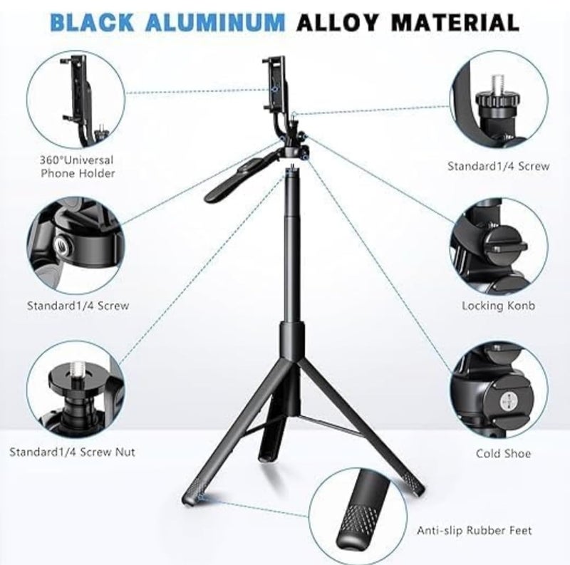Fire Turtle عصا سيلفي X3 مع قاعدة ثلاثية، بطول 6 أقدام، جهاز تحكم عن بعد لاسلكي، حامل قابل للفصل، متوافق مع بلوتوث لهواتف آيفون/أندرويد - مثالي لتصوير الفيديو والتصوير الفوتوغرافي (عصا سيلفي R16) - Image 3