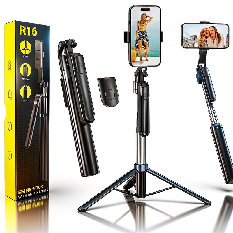 Fire Turtle عصا سيلفي X3 مع قاعدة ثلاثية، بطول 6 أقدام، جهاز تحكم عن بعد لاسلكي، حامل قابل للفصل، متوافق مع بلوتوث لهواتف آيفون/أندرويد - مثالي لتصوير الفيديو والتصوير الفوتوغرافي (عصا سيلفي R16) - Image 1