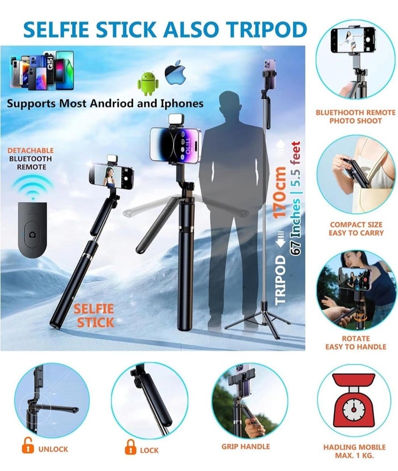 Fire Turtle عصا سيلفي X3 مع قاعدة ثلاثية، بطول 6 أقدام، جهاز تحكم عن بعد لاسلكي، حامل قابل للفصل، متوافق مع بلوتوث لهواتف آيفون/أندرويد - مثالي لتصوير الفيديو والتصوير الفوتوغرافي (عصا سيلفي R16) - Image 2