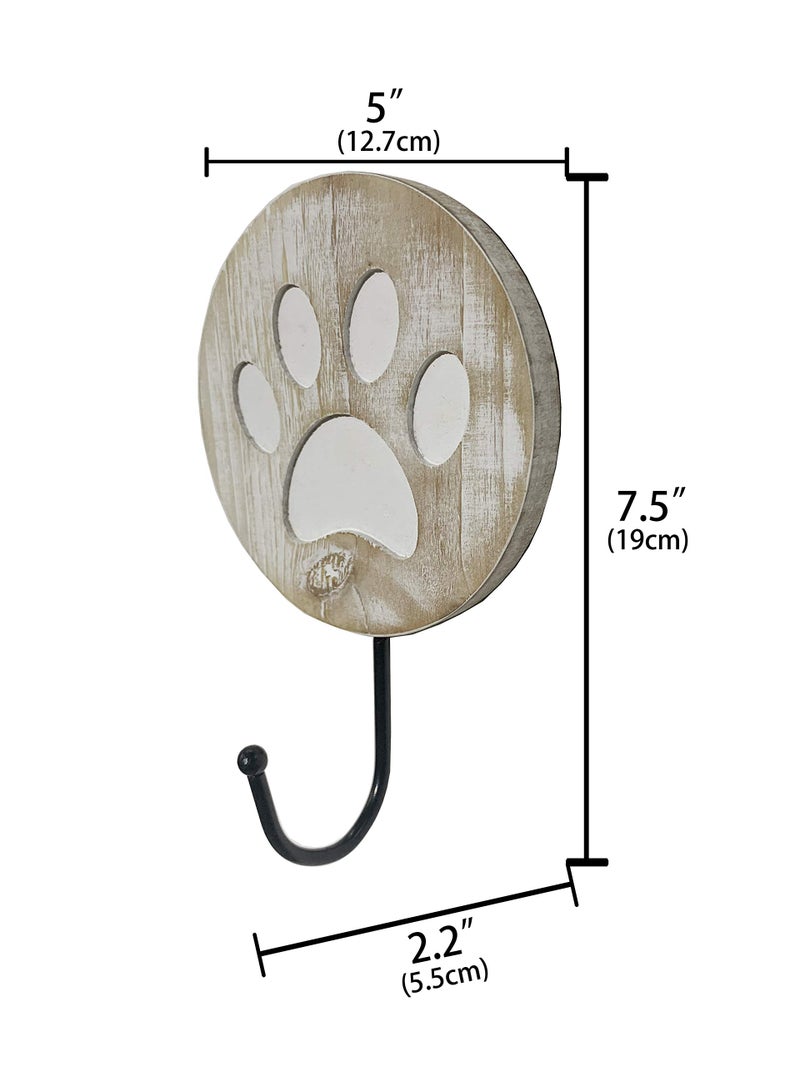 Dwellington Vintage Style Dog Paw Wall Mounted Dog Leash Hooks Rustic Farmhouse Leash Holder Hook For Dog Leash On Wall - Image 2